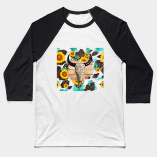 Bull skull sunflower fur Baseball T-Shirt